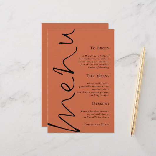 Menu Mariage en terre cuite simple Budget Script (Devant/Arrière en situation)