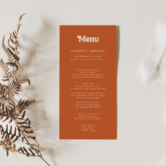 Menu Mariage en terre cuite simple et formel