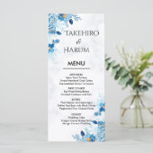 Menu Mariage estival fleur élégante bleue (Debout devant)