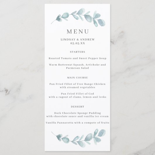 Menu Mariage Ethereal Eucalyptus (Devant)