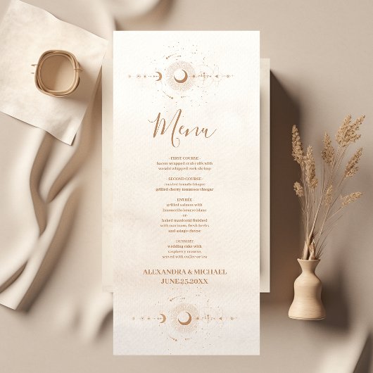 Menu Mariage Étoiles Célestes en Or Mystique