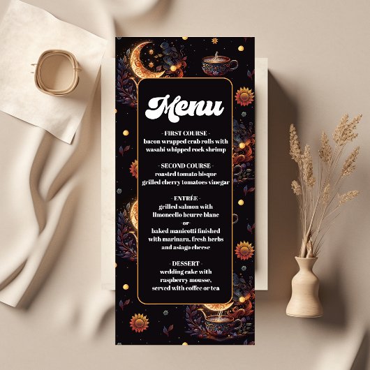 Menu Mariage Étoiles Célestes Or Noir Mystique