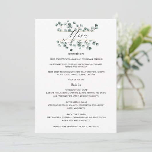 Menu Mariage Eucalyptus aquarelle (Debout devant)