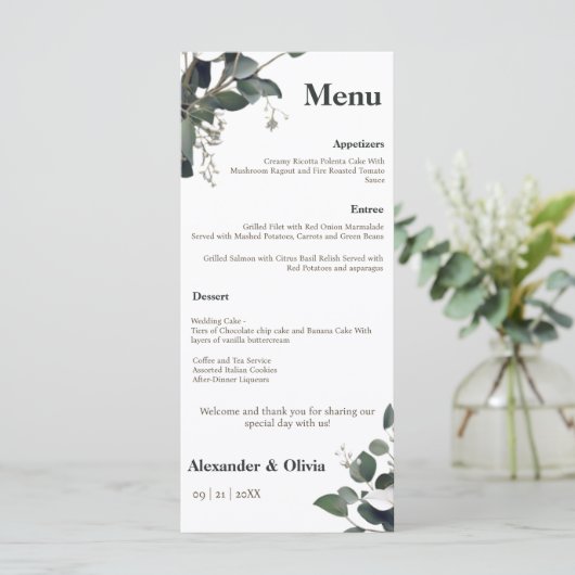 Menu Mariage Eucalyptus moderne (Debout devant)