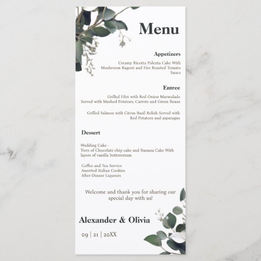 Menu Mariage Eucalyptus moderne (Devant)