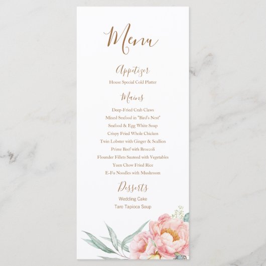 Menu Mariage Eucalyptus Peonies (Brown) (Devant)