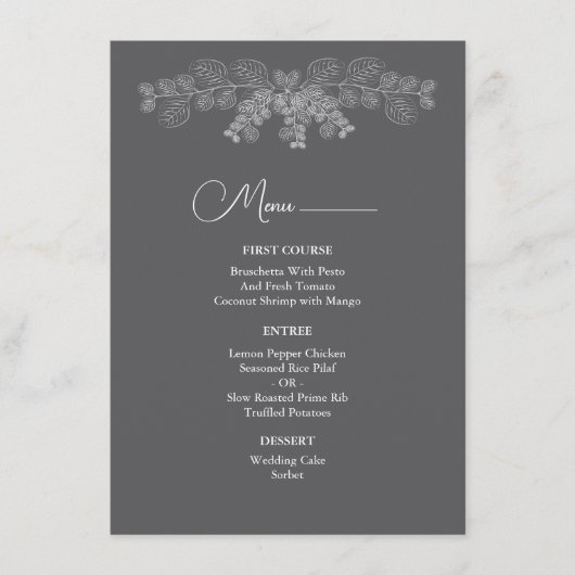 Menu Mariage Eucalyptus simple Gris (Devant)