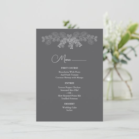 Menu Mariage Eucalyptus simple Gris (Debout devant)