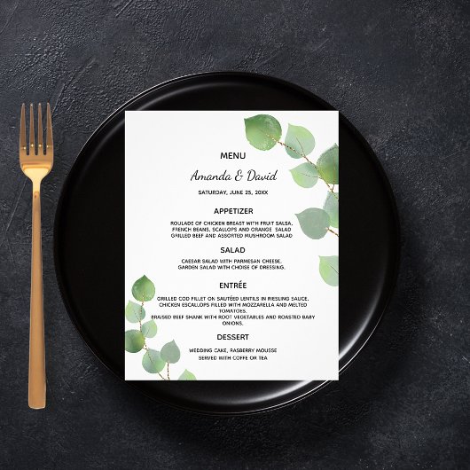 Menu mariage eucalyptus verdure botanique