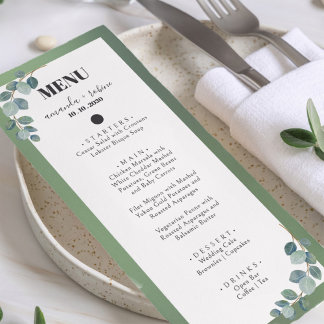 Menu Mariage Eucalyptus vert Aquarelle
