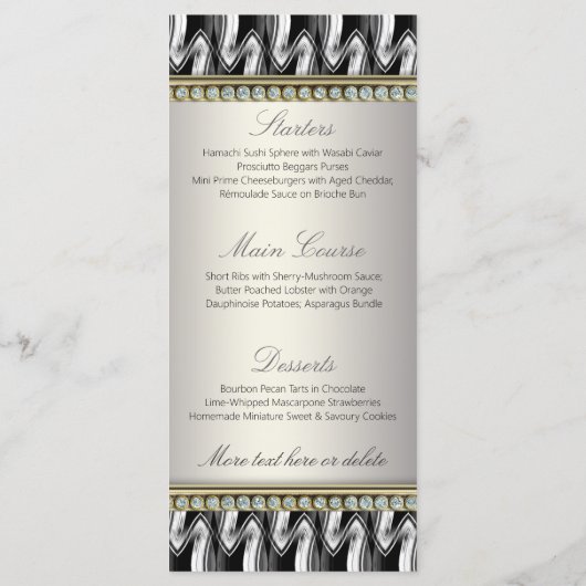 Menu Mariage Exotic Black White Motif Décor (Dos)