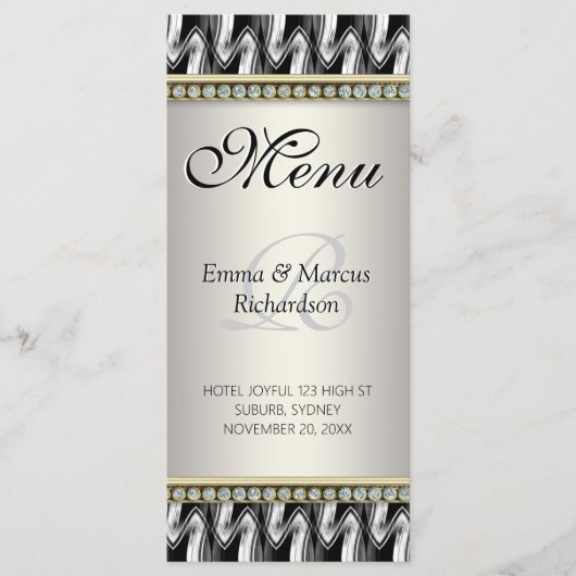Menu Mariage Exotic Black White Motif Décor (Devant)