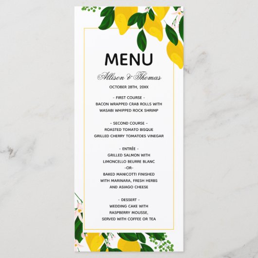 Menu mariage faire-part de mariage jaune citron (Devant)
