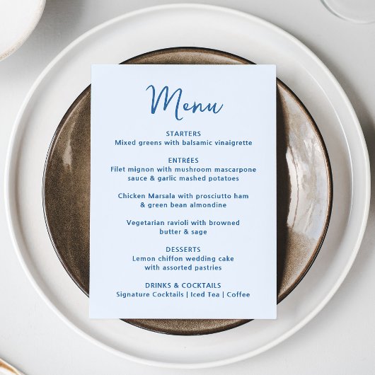 Menu Mariage Fantaisiste Cœur Bleu
