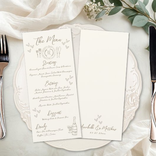 Menu Mariage Fantaisiste Dessiné à la Main
