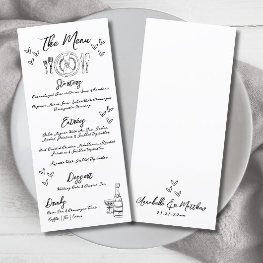Menu Mariage Fantaisiste Dessiné à la Main