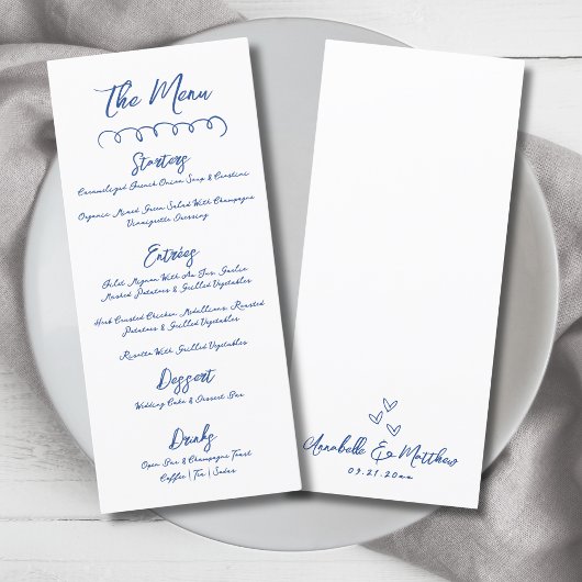 Menu Mariage Fantaisiste Simple Bleu Dessiné à la Main
