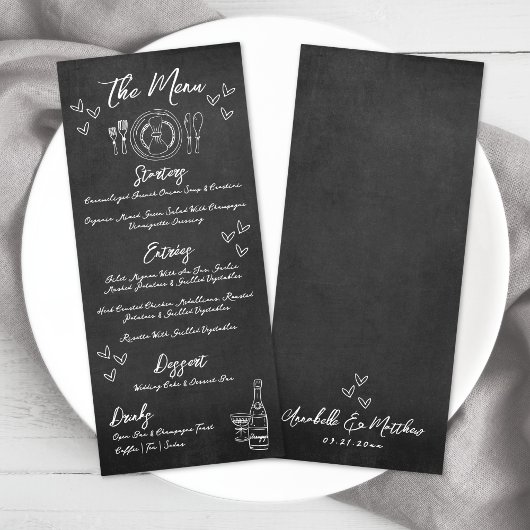 Menu Mariage Fantaisiste Tableau Noir Dessiné à la Main