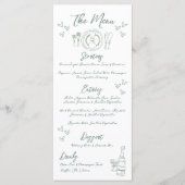 Menu Mariage fantaisiste vert dessiné à la main (Devant)
