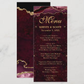 Menu Mariage Faux Paillettes Agate Rouge et Or (Devant / Derrière)