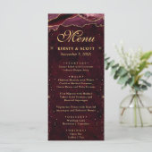 Menu Mariage Faux Paillettes Agate Rouge et Or (Debout devant)