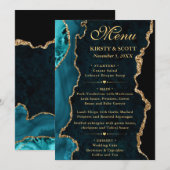 Menu Mariage Faux Paillettes Agate Sarcelle et Or (Devant / Derrière)