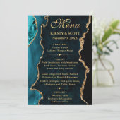 Menu Mariage Faux Paillettes Agate Sarcelle et Or (Debout devant)