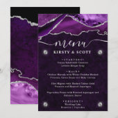 Menu Mariage Faux Paillettes Agate Violet et Argent (Devant / Derrière)