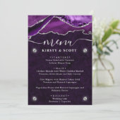 Menu Mariage Faux Paillettes Agate Violet et Argent (Debout devant)