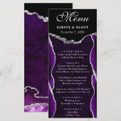 Menu Mariage Faux Paillettes Agate Violet et Argent (Devant / Derrière)
