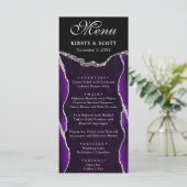 Menu Mariage Faux Paillettes Agate Violet et Argent (Debout devant)