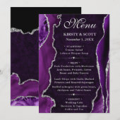 Menu Mariage Faux Paillettes Agate Violet et Argent (Devant / Derrière)
