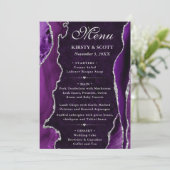 Menu Mariage Faux Paillettes Agate Violet et Argent (Debout devant)