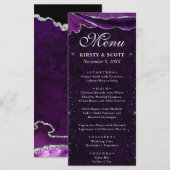 Menu Mariage Faux Paillettes Agate Violet et Argent (Devant / Derrière)