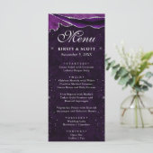 Menu Mariage Faux Paillettes Agate Violet et Argent (Debout devant)