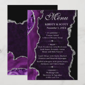 Menu Mariage Faux Paillettes Agate Violet et Argent (Devant / Derrière)