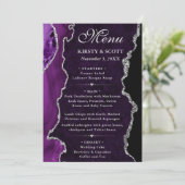 Menu Mariage Faux Paillettes Agate Violet et Argent (Debout devant)