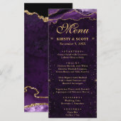 Menu Mariage Faux Paillettes Agate Violet et Or (Devant / Derrière)