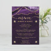 Menu Mariage Faux Paillettes Agate Violet et Or (Debout devant)