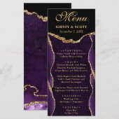 Menu Mariage Faux Paillettes Agate Violet et Or (Devant / Derrière)