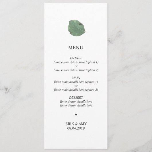 Menu mariage feuille aquarelle (Devant)