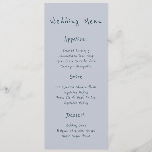 Menu Mariage Feuille Aquarelle bleu doux (Dos)
