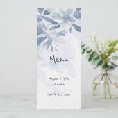 Menu Mariage Feuille Aquarelle bleu doux (Debout devant)
