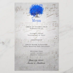 Menu Mariage Feuille de coeur bleu