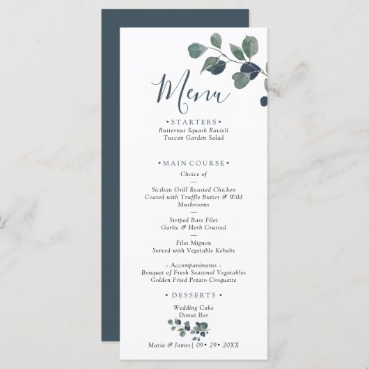 Menu Mariage Feuille de l'Eucalyptus (Devant / Derrière)