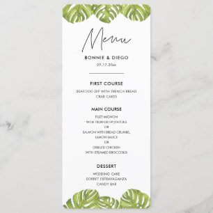 Menu Mariage feuille de palmier vert tropical