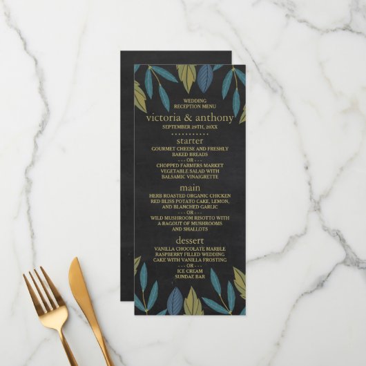 Menu Mariage Feuille de tableau noir (Devant/Arrière en situation)