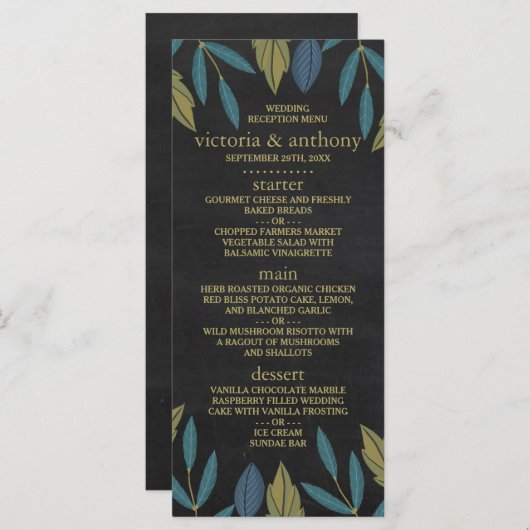 Menu Mariage Feuille de tableau noir (Devant / Derrière)