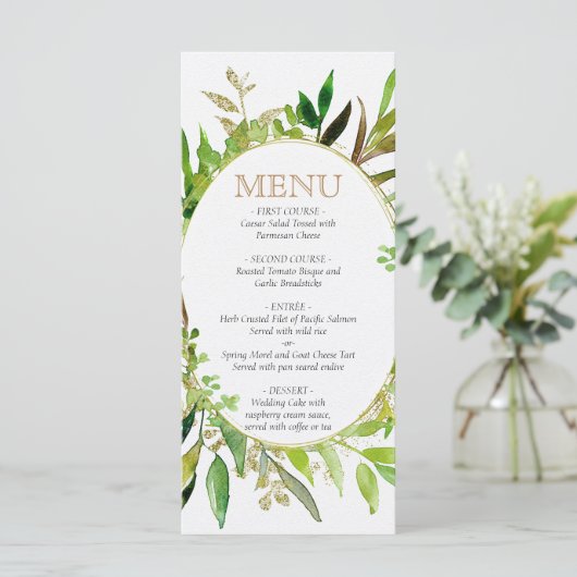 Menu Mariage Feuille encadré de feuilles vertes et (Debout devant)