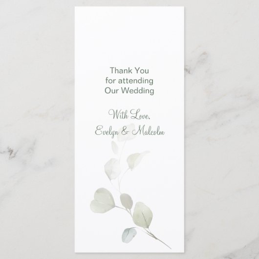 Menu Mariage Feuille Eucalyptus Gold (Dos)